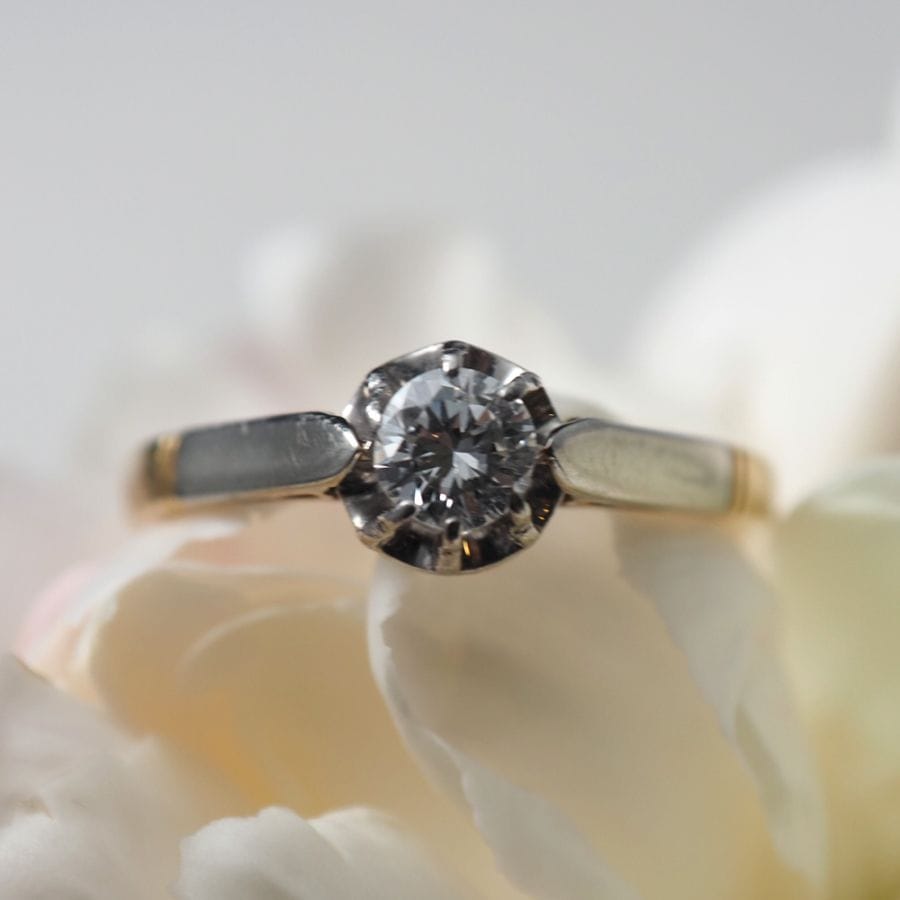 18金 天然オールドカットダイヤモンド ソリティアリング