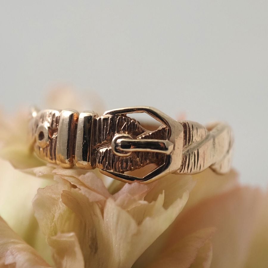 英国ヴィンテージ 9金ゴールド ベルトバックルリング