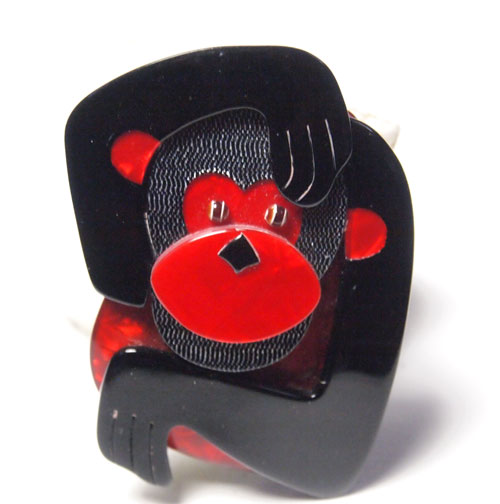 lea stein paris リアスタン　パリ　レッドモンキーブローチ