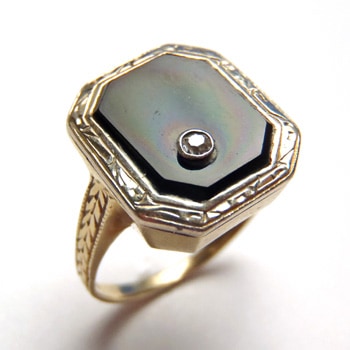 14金　オニキス＆ダイヤモンド　スクエアリング