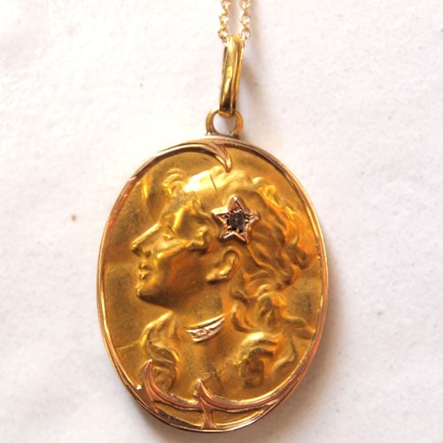 18金　ローズカットダイヤモンド　アールヌーボーペンダント