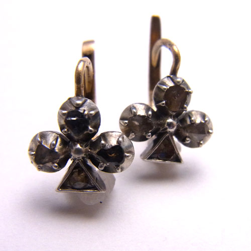 sold ヴィクトリアン　ローズカットダイヤモンドクローバーピアス