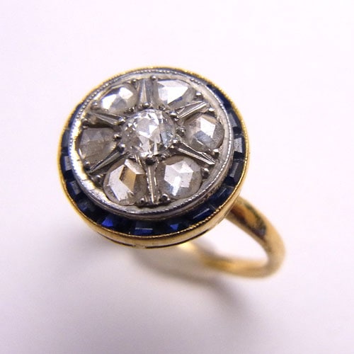 sold 18金 サファイヤ＆ローズカットダイヤモンドアールデコリング