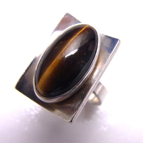 sold-N.E.FROM オーバル タイガーアイ リクタングルリング