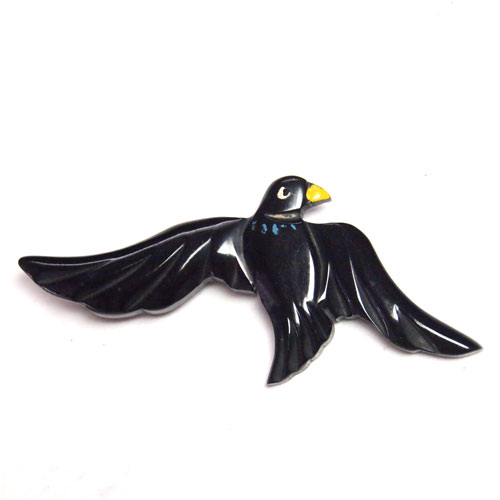 ブラックベイクライト　バードブローチ