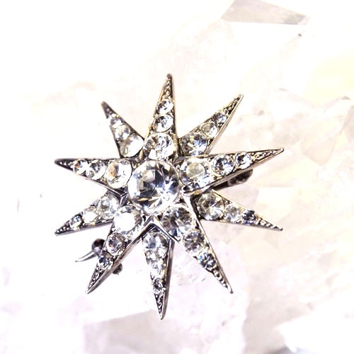 SOLD-アールデコ　クリスタルスターブローチ