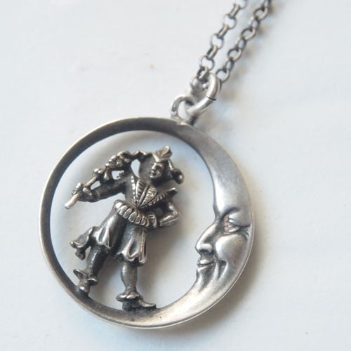 SOLD-フランス　アンティークシルバー　ジェスタームーン（ムーンフェイス）リバーシブルペンダント