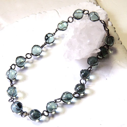 0-ソーダライムガラス＆ブラックメタル　ネックレス