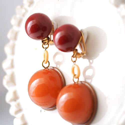 セルロイド　キャラメル　イヤリング（ヴィンテージジュエリー）