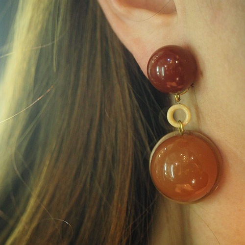 セルロイド　キャラメル　イヤリング（ヴィンテージジュエリー）