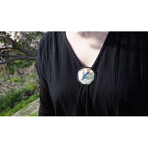 北欧シルバー ギロッシュエナメル バードブローチ