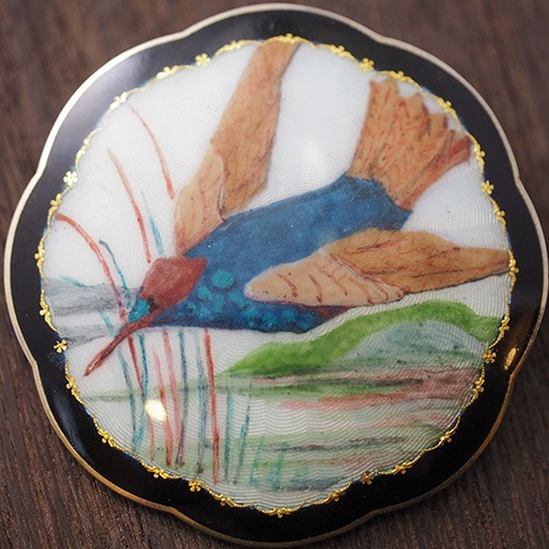 北欧シルバー ギロッシュエナメル バードブローチ