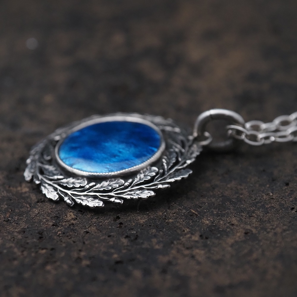 シルバー　ブルーエナメル＆エイコーン　ネックレス