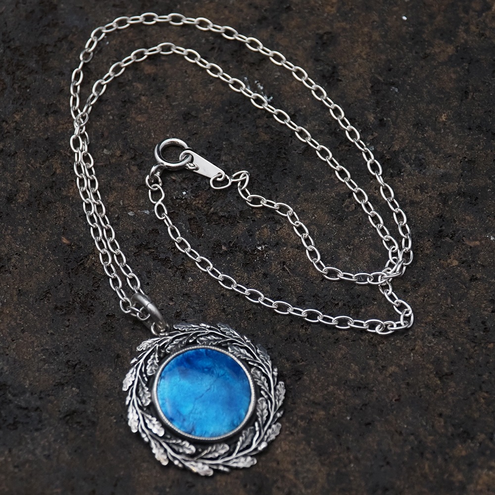 シルバー　ブルーエナメル＆エイコーン　ネックレス