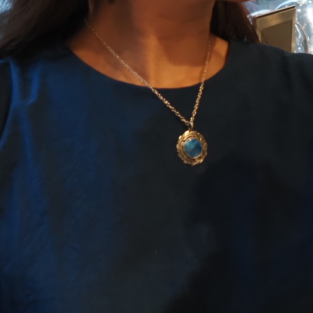 シルバー　ブルーエナメル＆エイコーン　ネックレス