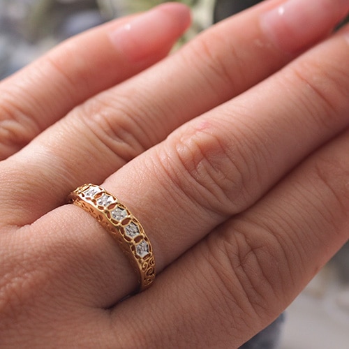 18金　スウェーデン　フィリグリ　5ダイヤモンド　リング（北欧　ビンテージジュエリー）