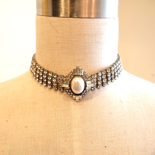 フェイクパール＆クリスタル　カクテルチョーカーネックレス