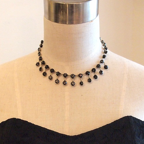 ブラック＆クリア　クリスタル　アールデコネックレス