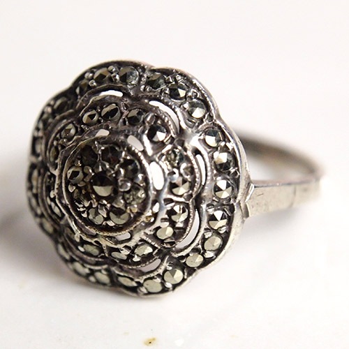 シルバー マーカサイト アールデコリング