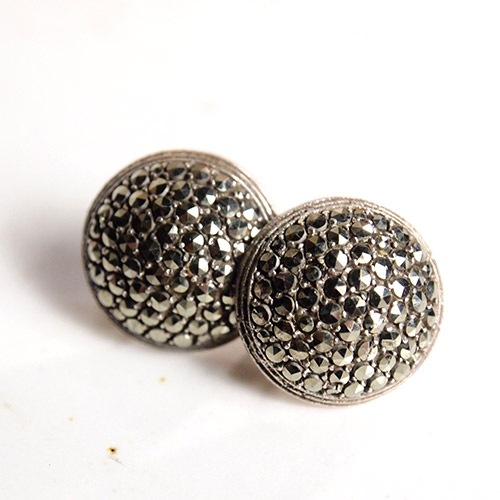 シルバー　マーカサイト　アールデコピアス