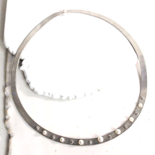 アールデコ シルバーメッシュ パール&マーカサイト ネックレス