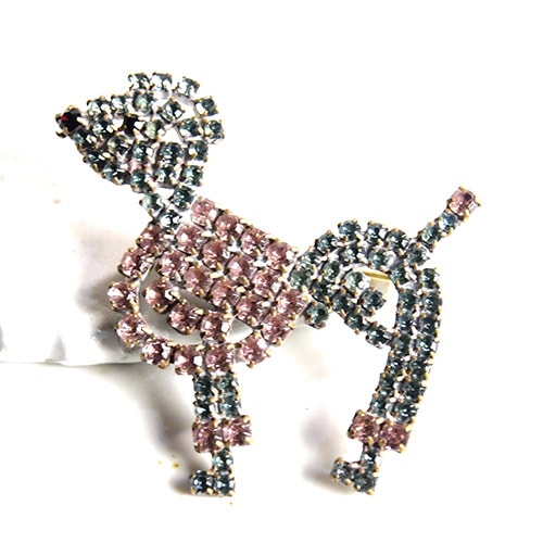 アクア&ピンク クリスタル プードルブローチ