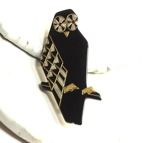 シルバー＆ゴールドペイント　ガラリス　フクロウブローチ