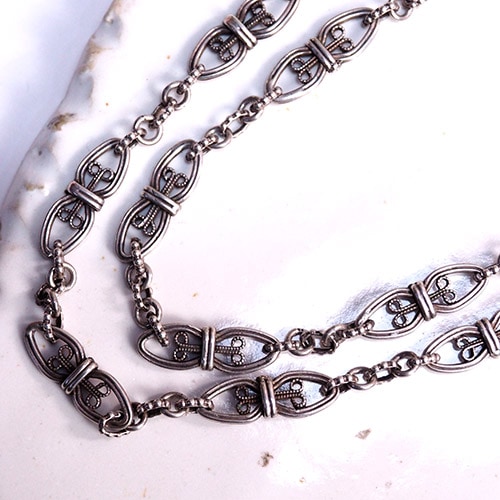 フレンチ シルバーフィリグリ ボリュームロングチェーン 143cm