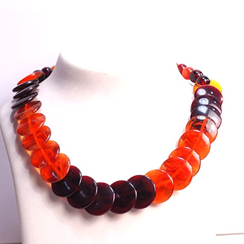 ベイクライト　オレンジ＆ワイン　ディスクネックレス