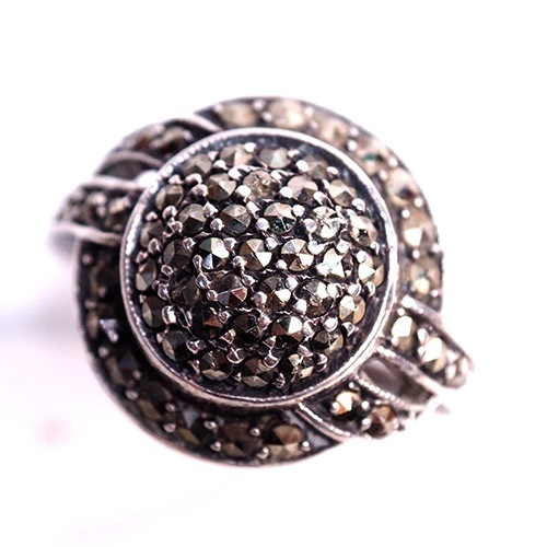 シルバー　マーカサイト　アールデコリング