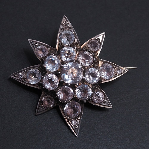 ヴィクトリアン シルバー&ペースト 八角星 ブローチ(3.5cm)