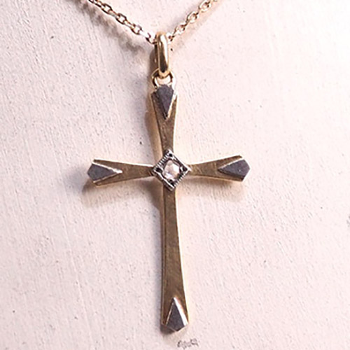 18金 ローズカットダイヤモンド コンビクロス