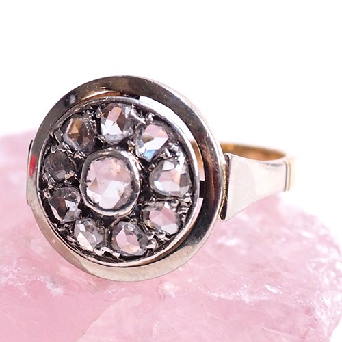 18金　ローズカットダイヤモンド　サークルデザインリング （アンティークジュエリー）