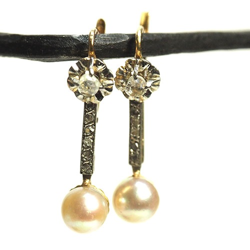 18金　パール＆ローズカットダイヤモンド　アールデコピアス
