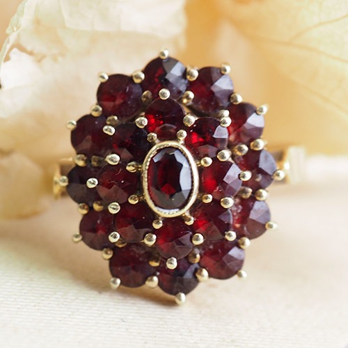 14金　ガーネット　クラスターリング