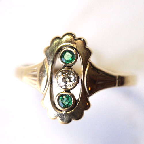 14金 エメラルド＆ダイヤモンド アールデコリング（アンティーク