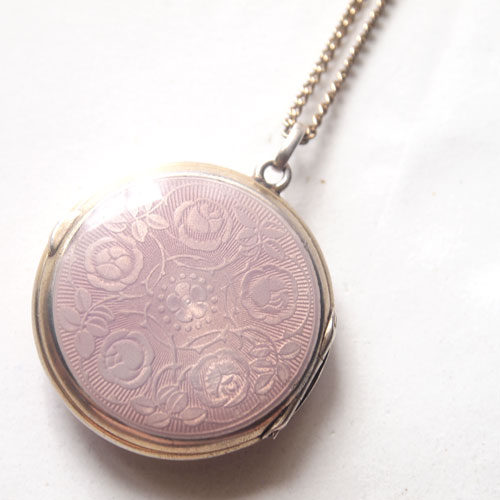 sold-David Andersen ピンク　ギロッシュエナメル　ローズデザイン　ロケットペンダント