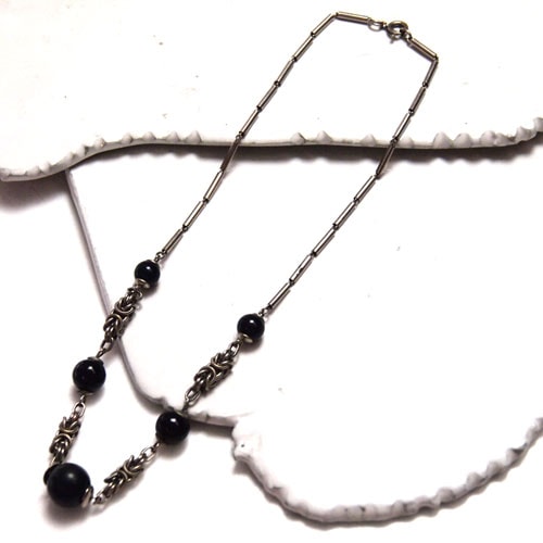 JACOB BENGEL ベンゲル　ブラックガラリス＆クロームネックレス（ツイスト）