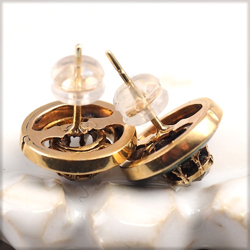 14金　グリーンエナメル＆ローズカットダイヤモンド　ピアス