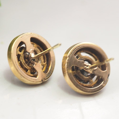 14金　グリーンエナメル＆ローズカットダイヤモンド　ピアス