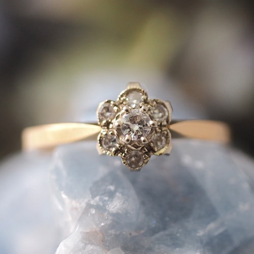 18金　フィンランド　ダイヤモンド　フラワーリング　（北欧　ビンテージジュエリー）