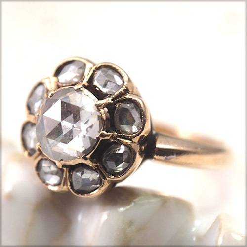 9金　ローズカットダイヤモンド クラスターリング(1.2cm)