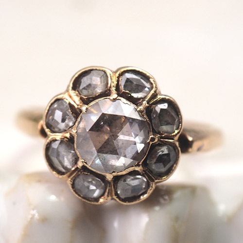 9金　ローズカットダイヤモンド クラスターリング(1.2cm)