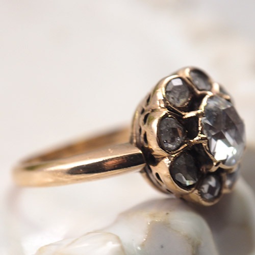 9金　ローズカットダイヤモンド クラスターリング(1.2cm)