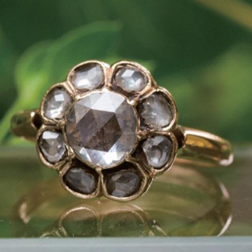 9金　ローズカットダイヤモンド クラスターリング(1.2cm)