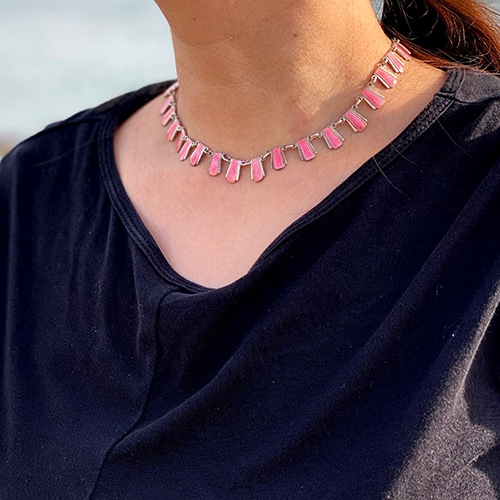 Volmer Bahner ヴォルナーバナー シルバー ピンクエナメル アールデコネックレス