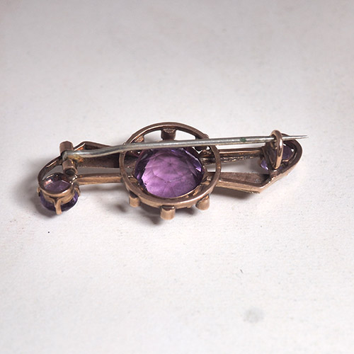 9金　アメシスト＆シードパール ブローチ　（アンティークジュエリー）