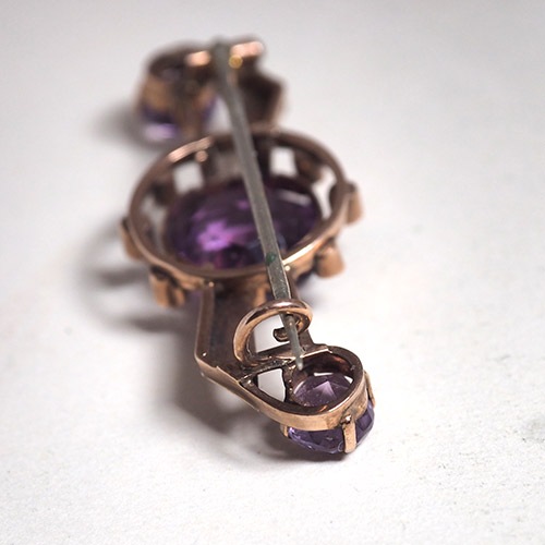 9金　アメシスト＆シードパール ブローチ　（アンティークジュエリー）