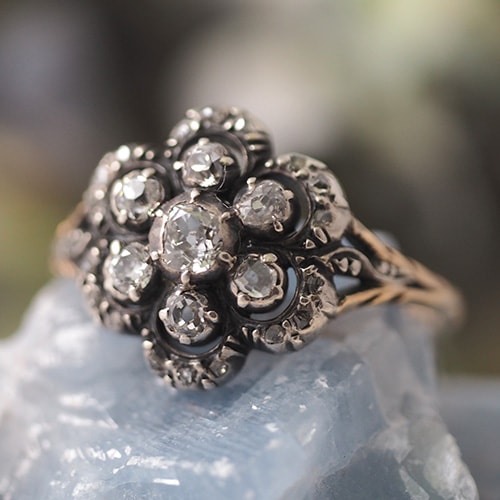 ビンテージ リング ダイヤ 1カラット&メレダイヤ24石 プラチナ張りシルバー ビンテージ リング ダイヤ 1カラット&メレダイヤ24石 プラチナ張りシルバー