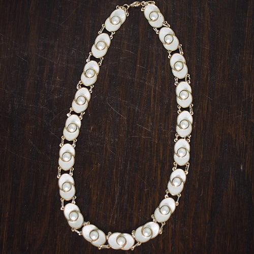 シルバー　ホワイトエナメル　アールデコ　ネックレス